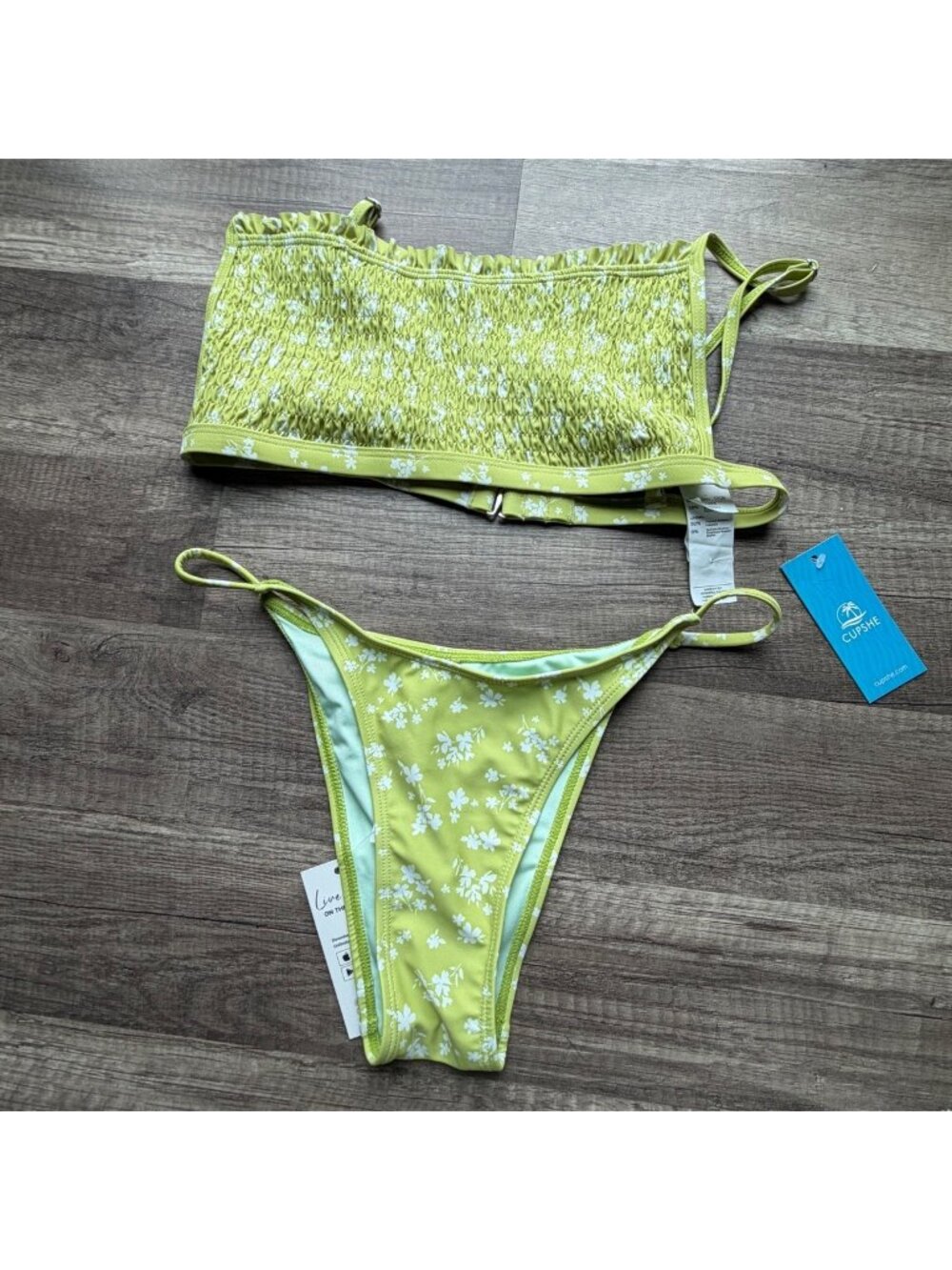 New Cupshe Green Floral Print Bikini Set Size Small